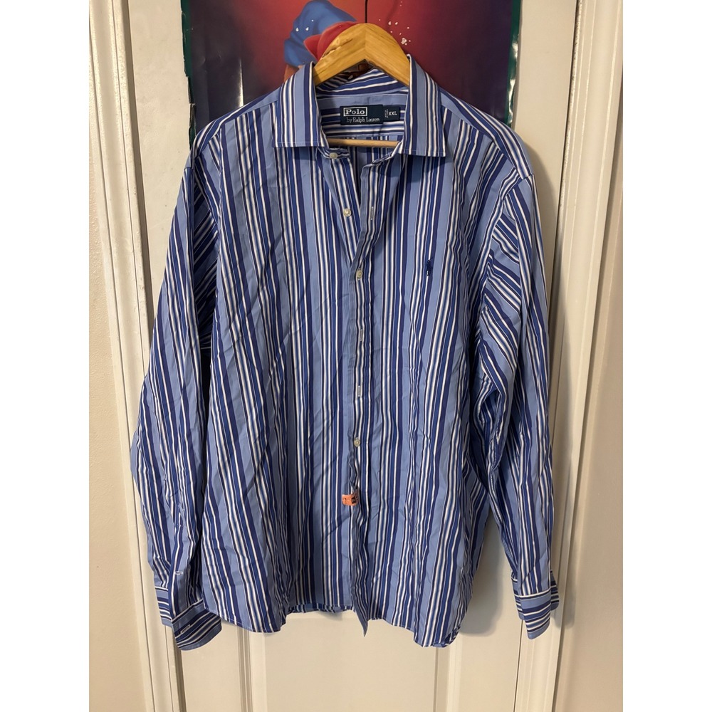 Polo Ralph Lauren Mens XXL Blue White Striped Long Sleeve Button Down Shirt